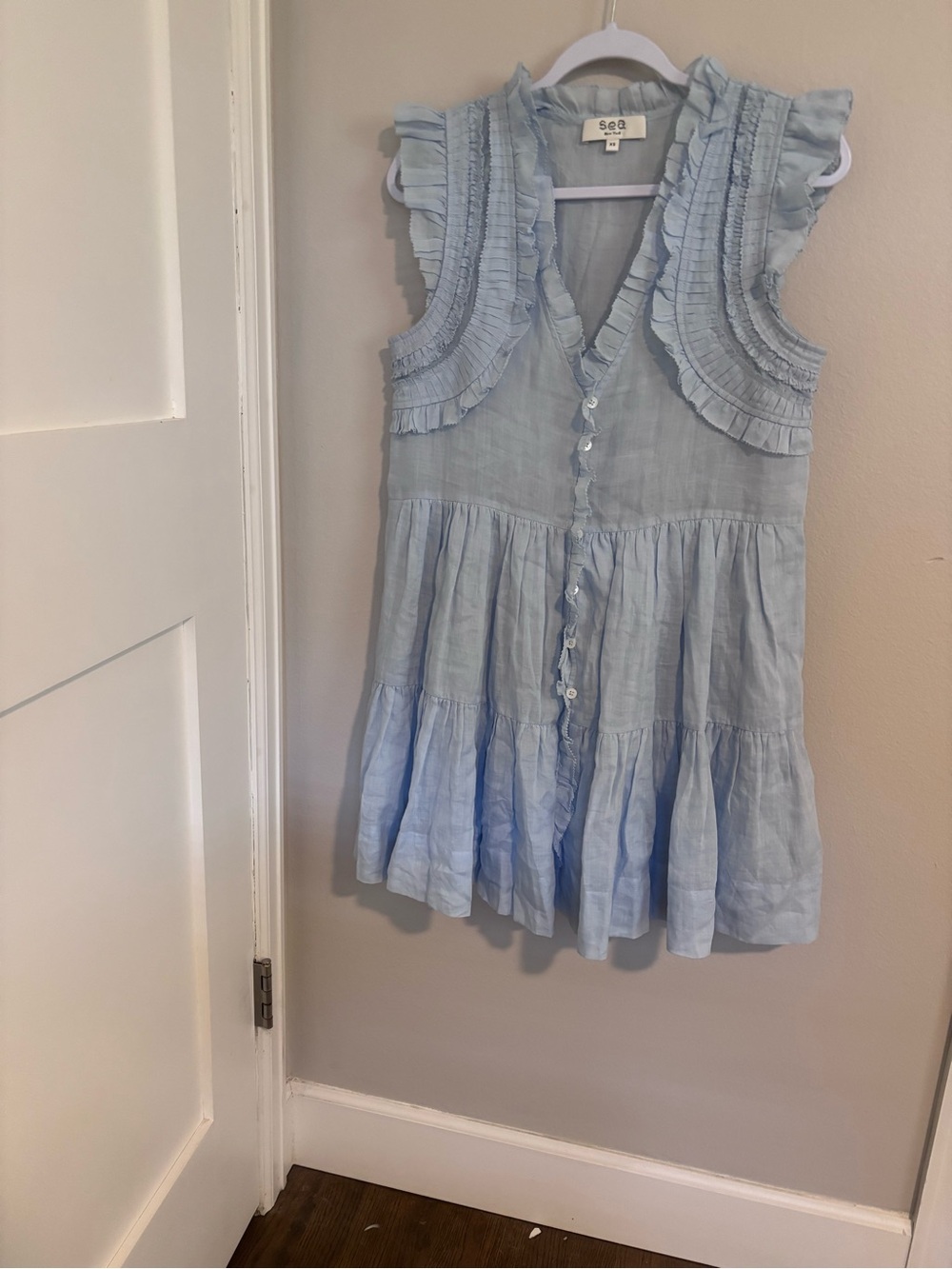 Sea Ruffle Tiered Dress - Light Blue